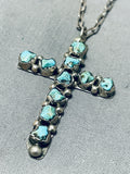 Inspiring Vintage Native American Zuni Blue Gem Turquoise Sterling Silver Cross Necklace-Nativo Arts