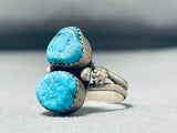 Impressive Vintage Native American Navajo Blue Gem Turquoise Sterling Silver Ring-Nativo Arts