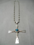Huge Heavy 100 Gram Native American Navajo Sterling Silver Cross Turquoise Necklace-Nativo Arts