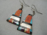 Native American Superior Vintage Santo Domingo Turquoise Sterling Silver Earrings Old-Nativo Arts