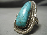 Huge Vintage Navajo Carico Lake Turquoise Sterling Silver Native American Ring-Nativo Arts