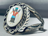 Signed Vintage Dancer Kachina Sterling Silver Native American Navajo Inlay Bracelet-Nativo Arts