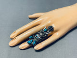 Native American Colossal Vintage Navajo Kachian Turquoise Sterling Silver Ring Old-Nativo Arts