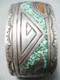 Nezzi Vintage Native American Navajo Turquoise Coral Sterling Silver Bracelet-Nativo Arts