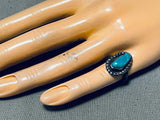 Early Vintage Native American Navajo Blue Gem Turquoise Sterling Silver Ring Old-Nativo Arts