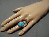 Amazing Vintage Zuni Native American Large Carved Turquoise Sterling Silver Ring-Nativo Arts