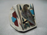 Important Native American Zuni Harlan Coonsis Native American Zuni Sterling Silver Turquoise Coral Ring-Nativo Arts