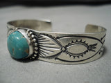 Stunning Vintage Native American Navajo Green Old Kingman Turquoise Sterling Silver Bracelet-Nativo Arts