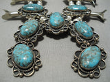 Authentic Vintage Native American Navajo #8 Turquoise Sterling Silver Squash Blossom Necklace-Nativo Arts