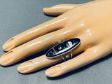 Striking Native American Navajo Turquoise Coral Inaly Sterling Silver Sunface Ring-Nativo Arts