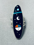 Cosmic Native American Navajo Turquoise Coral Sterling Silver Sunface Ring-Nativo Arts