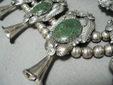 300+ Gram Vintage Native American Navajo Green Turquoise Sterling Silver Squash Blossom Necklace-Nativo Arts