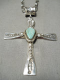 Heavy Heavy Native American Navajo Royston Turquoise Sterling Silver Cross Necklace-Nativo Arts