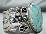 Striking Vintage Native American Navajo Pilot Mountain Turquoise Sterling Silv Er Bracelet Old-Nativo Arts