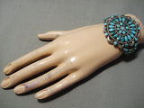 Early Vintage Native American Navajo Blue Green Turquoise Sterling Silver Repoussed Bracelet-Nativo Arts