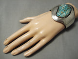 Best Vintage Native American Navajo Hand Carved Leaf Turquoise Sterling Silver Bracelet Old-Nativo Arts