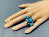 Spectacular Vintage Native American Navajo Morenci Turquoise Sterling Silver Ring-Nativo Arts