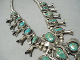 Women's Vintage Native American Navajo Royston Turquoise Sterling Silver Squash Blossom Necklace-Nativo Arts