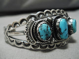 Wow Detailed!! Vintage Native American Navajo Old Kingman Turquoise Sterling Silver Bracelet-Nativo Arts