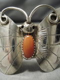 Amazing Vintage Native American Navajo Coral Sterling Silver Butterfly Bracelet-Nativo Arts