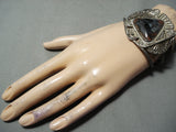 Opulent Early Vintage Native American Navajo Petrified Wood Sterling Silver Thunderbird Bracelet-Nativo Arts