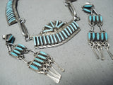 Native American Intricate Vintage Zuni Neelde Turquoise Sterling Silver Necklace-Nativo Arts