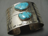 Incredible Wide Vintage Native American Navajo Easter Blue Turquoise Sterling Silver Bracelet-Nativo Arts