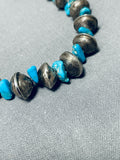 Native American Traditional Vintage Santo Domingo Old Kingman Turquoise Sterling Silver Necklace-Nativo Arts