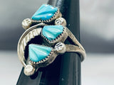 Hand Carved Leaf Turquoise Vintage Native American Navajo Sterling Silver Ring-Nativo Arts