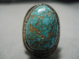 One Of Best Vintage Native American Navajo Domed #8 Turquoise Sterling Silver Ring Old-Nativo Arts