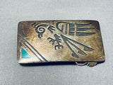 Native American Very Old Patina Vintage Hopi Turquoise Sterling Silver Buckle-Nativo Arts
