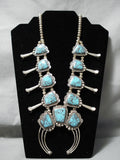 Museum Vintage Native American Navajo Basalt Turquoise Sterling Silver Squash Blossom Necklace-Nativo Arts