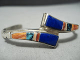 Focused Detail! Vintage Native American Navajo Turquoise Lapis Sterling Silver Inlay Bracelet-Nativo Arts