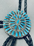 Astonishing Native American Navajo Turquoise Sterling Silver Bolo Signed Tommy Lowe-Nativo Arts