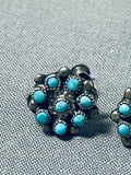 Beautiful Vintage Native American Zuni Blue Gem Turquoise Sterling Silver Earrings-Nativo Arts