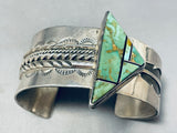 Jaw Dropping Vintage Native American Navajo Green Turquoise Sterling Silver Inlay Bracelet-Nativo Arts
