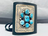 Traditional Vintage Native American Navajo Morenci Turquoise Sterling Silver Bowguard-Nativo Arts