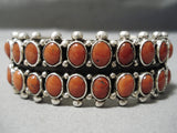 One Of The Best Native American Navajo Domed Coral Sterling Silver Bracelet Heavy!-Nativo Arts