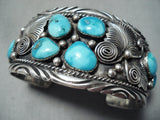 Huge Vintage Native American Navajo Carico Lake Turquoise Sterling Silver Bracelet-Nativo Arts