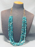 Native American Chunky Vintage Navajo Aqua Turquoise Sterling Silver Heishi Necklace-Nativo Arts