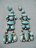 Ester Largo Native American Navajo Pilot Mountain Turquoise Sterling Silver Earrings-Nativo Arts