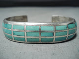 Native American Sensational Vintage Zuni Blue Gem Turquoise Sterling Silver Bracelet Old-Nativo Arts