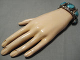 Scarce Vintage Native American Navajo Blue Warrior Turquoise Sterling Silver Bracelet Old-Nativo Arts