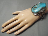 Monumental Vintage Native American Navajo Blue Diamond Turquoise Sterling Silver Bracelet Old-Nativo Arts