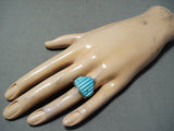 Signed Vintage Native American Navajo Handcarved Turquoise Sterling Silver Ring-Nativo Arts