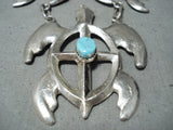 Important Betsoi Family Vintage Native American Navajo Turtle Turquoise Sterling Silver Necklace-Nativo Arts