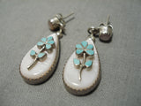 Exquisite Vintage Zuni Native American Teardrop Pearl Sterling Silver Earrings-Nativo Arts