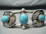 Stunning Vintage Native American Navajo Turquoise Leaf Sterling Silver Bracelet-Nativo Arts