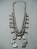 Stunning Vintage Native American Zuni Kingman Turquoise Sterling Silver Squash Necklace-Nativo Arts