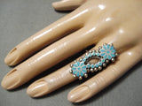 Intricate Important Vintage Zuni Native American Turquoise Sterling Silver Ring-Nativo Arts